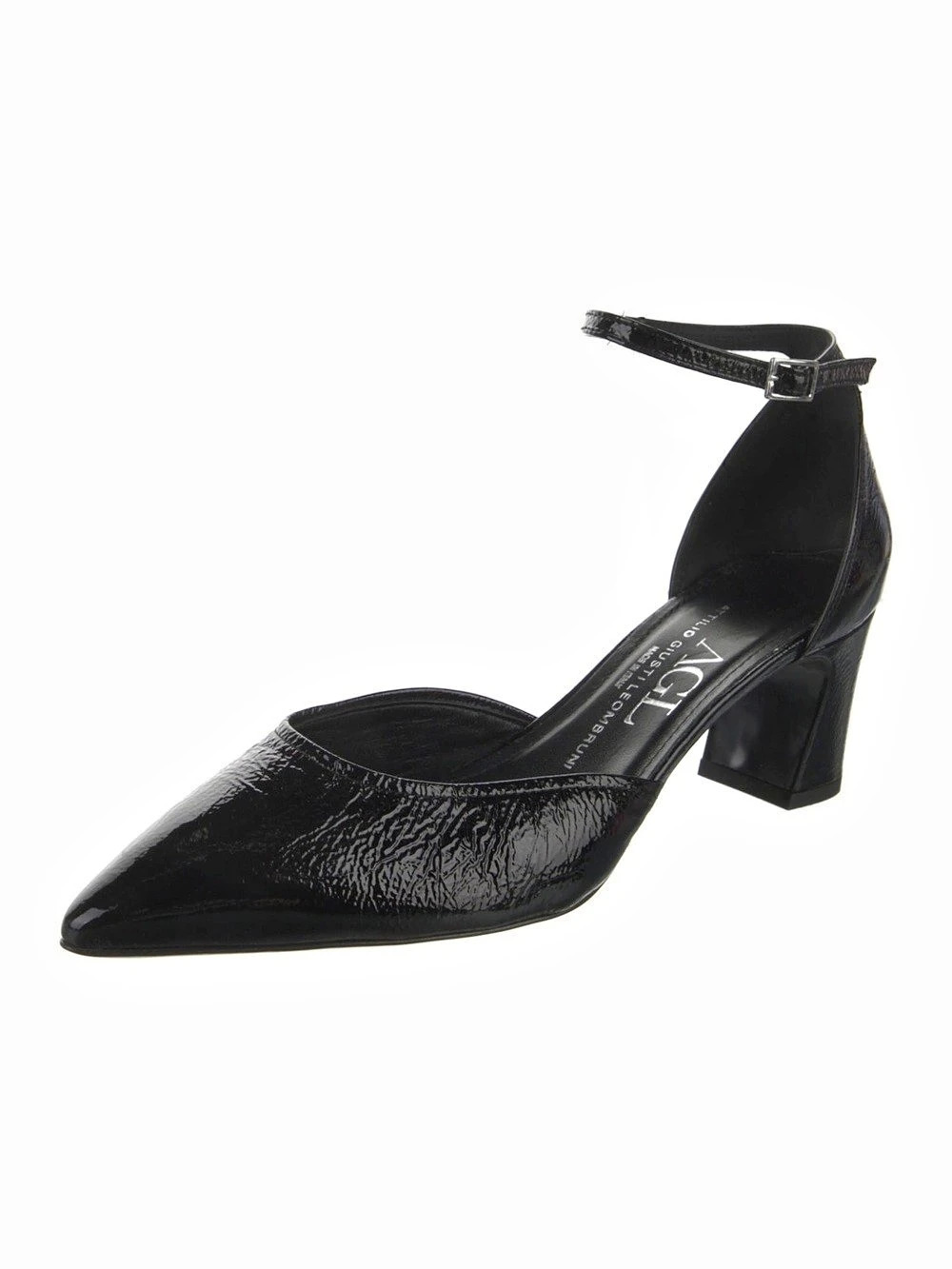 AGL Black Pointed-Toe Ankle Strap Heels